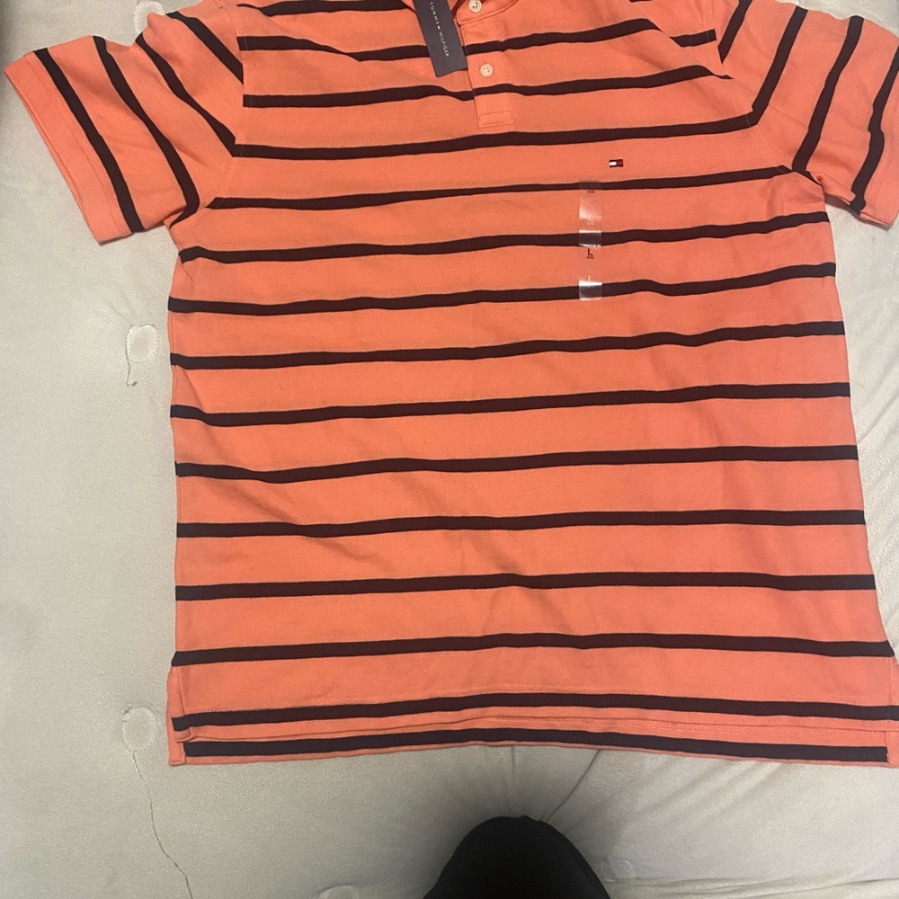 NEW-Tommy Hilfiger Men's Polo in Orange and Black Stripes